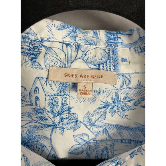Skies Are Blue Oversized Button Up Shirt Size Small French Cottage Cotton - Picture 3 of 5